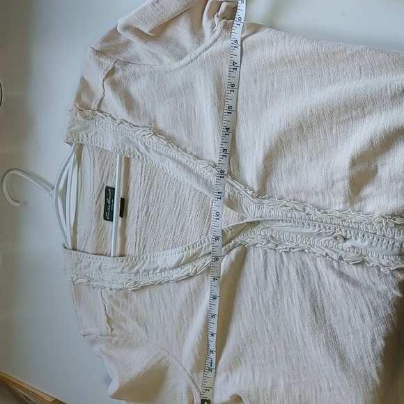 Eddie Bauer Beige Long Cardigan Cotton ruffle raw hem medium - Picture 7 of 7